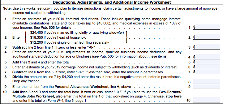 Form W-4 withholdings