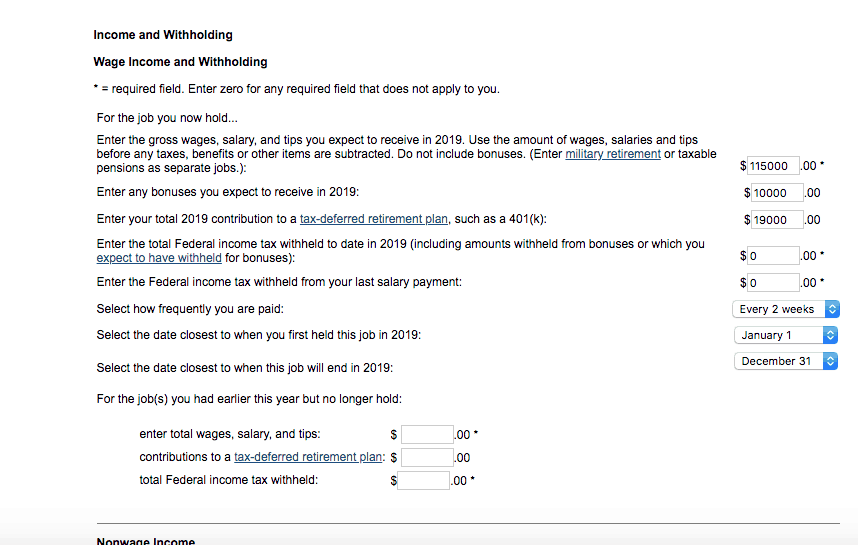 Form W-4 withholdings